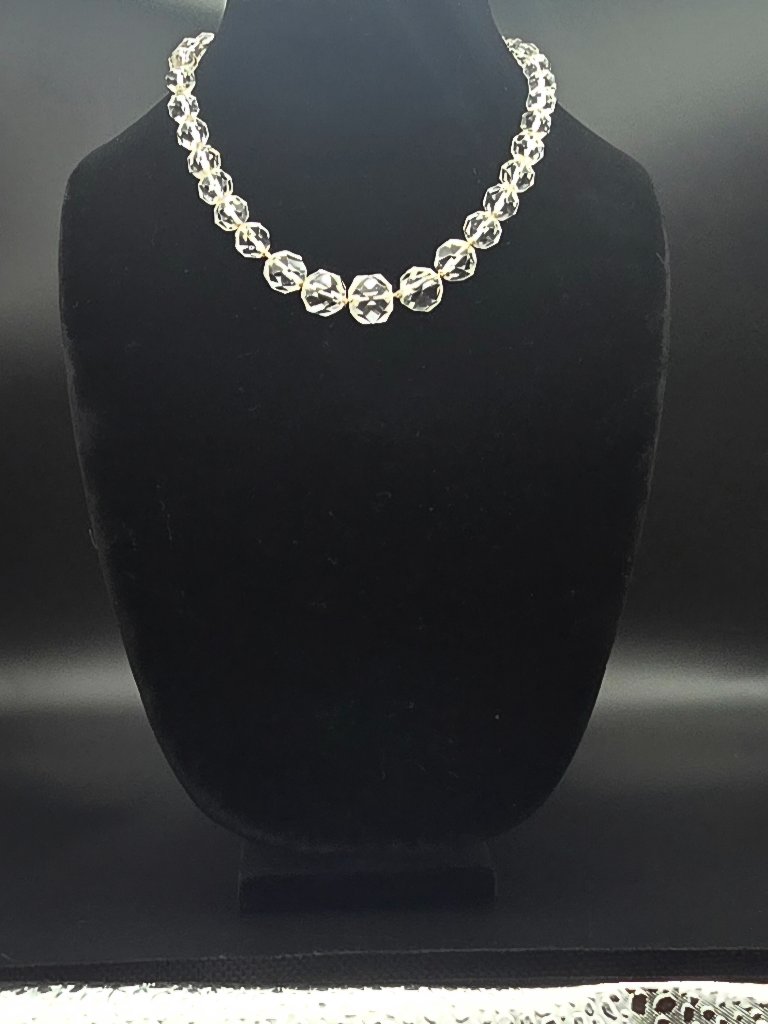 Circa 1900's Antique Graduated Strand Of Faceted Clear Quartz Crystal Necklace